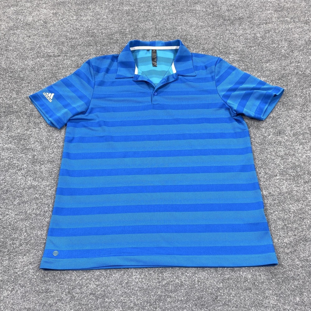 Adidas Polo Shirt Mens Large Blue Striped Performance Golf Short Sleeve Athletic